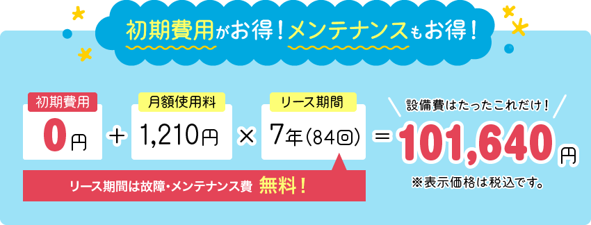 初期費用がお得！メンテンスもお得！